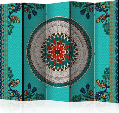 Obrázok produktu pre Orient 225x172 cm 5-dielny tyrkysový jednostranný paraván