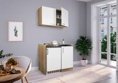 Produktbild von Küche Miniküche Singleküche Küchenzeile Pantry Eiche Weiß Levin 100 cm Respekta