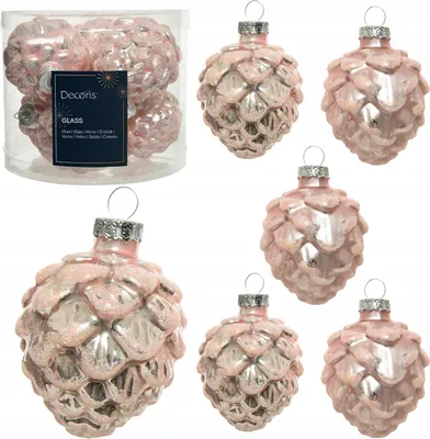 Produktbild von 6er Set hellrosa Glaskugeln 7cm, Kegelform, matt & glänzend, edle Weihnachtsdeko, langlebig