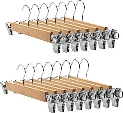 Produktbild von Tosnail 15 Stück Holz Hosenbügel, Kleiderbügel mit rutschfest verstellbaren Clips und Drehbar Haken, Kleiderbügel für Hosen Röcke Socken Unterwäsche, 35.5 cm