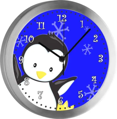 Produktbild von Funkuhr, Kinder Wanduhr, Kinderuhr, Kinderzimmer Pinguin blau