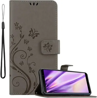 Produktbild von Cadorabo Hülle für Samsung Galaxy A7 2018 Schutz Hülle in Grau Schutzhülle Handy Hülle Etui Case Blumen Flower