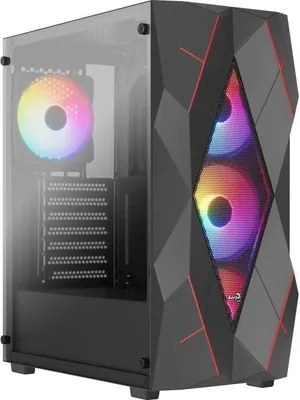 Obrázek produktu pro PC skříň AEROCOOL Volcan G v1, Midi-Tower, ATX/Micro ATX/Mini-ITX, černá, 4x 120mm RGB ventilátor, tvrzené sklo