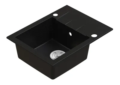 Produktbild von Manestein Spülbecken, Küchenspüle 58x44 aus Granit, Einbauspüle, Abtropffläche, Einzelbecken mit Siphon, Graphit - Schwarz Gesprenkelt