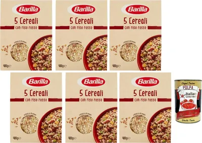 Produktbild von Barilla 5 Cereali mit rotem Reis 6x400g – Getreidemischung für Salate, Bowls & Beilagen, ballaststoffreich, schnell gekocht + Italian Gourmet polpa