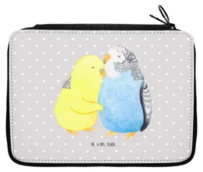Produktbild von Mr. & Mrs. Panda Federmäppchen Wellensittich Liebe - Grau Pastell - Geschenk, Stifteetui, glücklich, Stifte Etui, Bleistiftetui, Federtasche, Umarmung, Schlampermäppchen