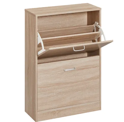 Produktbild von VASAGLE Schuhschrank mit 2 Klappen, Schuhkipper, Schuhregal , für 8-12 Paar Schuhe, 83,5 x 60 x 24 cm, Trennwände verstellbar und abnehmbar, kleiner Flur, naturfarben LBC602H