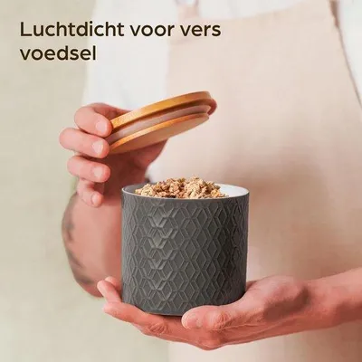 Produktbild von Keramische Vorratsdosen mit Bambusdeckel, 3-teilig, grau, luftdicht