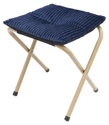 Obrázek produktu pro Skládací podnožka – opěrka nohou – výška 34 cm – nosnost 100 kg – sedák potažený tkaninou – lehká – tmavě modrá
