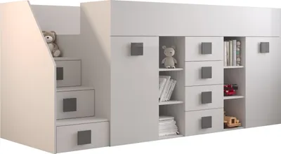 Produktbild von MINIO go for it, Etagenbett "TOLEDO 3", Kinderbett, Links, graue glänzende Griffe, Weiße Farbe