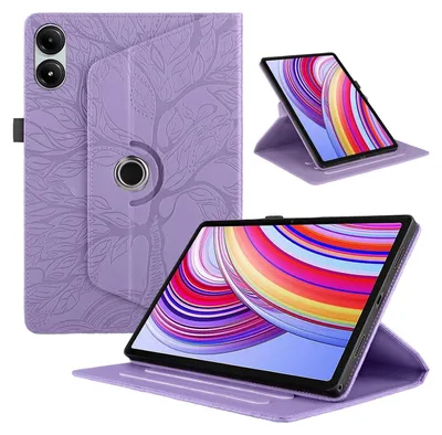 Produktbild von Für Xiaomi Redmi Pad Pro 12.1 Zoll 360 Grad Rotation aufstellbare Baum Muster Kunstleder Hülle Tasche Case Lila
