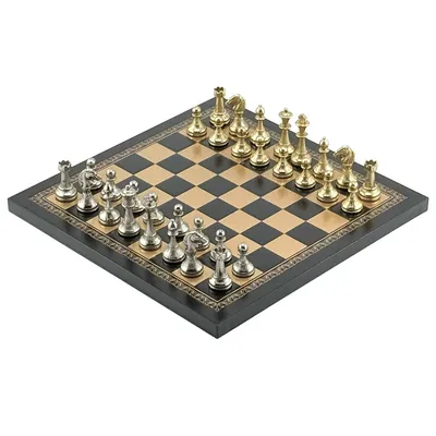 Produktbild von 24k Vergoldetes & 925 Versilbertes Italfama Mignon Fiorito Schachspiel mit Kunstleder-Schachbrett (26x26 cm)