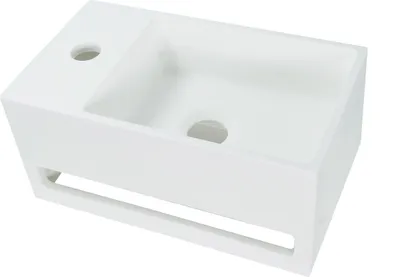 Produktbild von Solid Surface Waschbecken + Handtuchhalterung Hahnloch Links 36x20x16cm