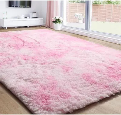 Produktbild von Flauschiger Wohnzimmerteppich 160 x 200 cm, langer Flor, weicher Teppich für Wohnzimmer, Schlafzimmer, Sofa, Rosa