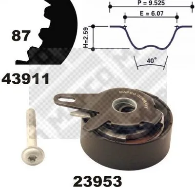 Produktbild von MAPCO 23911 Zahnriemensatz für AUDI A4 Avant (8ED, B7) 87-Zähne