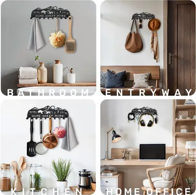 Produktbild von Schlüsselregal schwarz, modernes Schlüsselbrett, Home Sweet Home Schlüsselhaken, Schlüsselhalter Wand, Schlüsselorganizer mit 10 Haken, Wanddekoration Metall, Wandorganizer