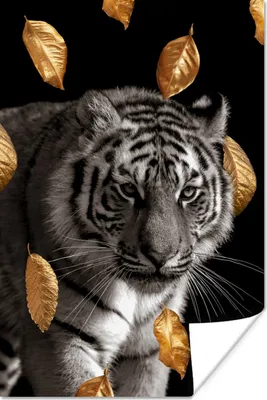 Produktbild von MuchoWow® Poster Tiger - Golden - Blätter 120x180 cm - Kunstposter