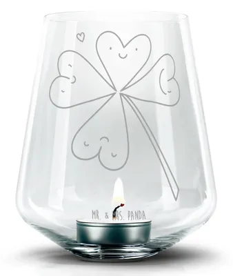 Produktbild von Mr. & Mrs. Panda Laterne Blume Kleeblatt - Transparent - Geschenk, Umzug, Neuanfang, Windlicht Glas, Garten, kerzenhalter, Motivation, Glücksbringer, Teelichthalter