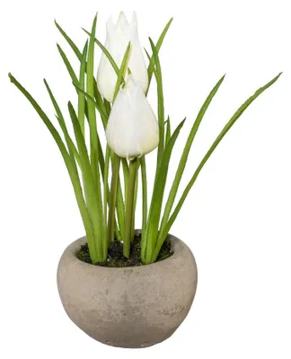 Produktbild von Kunstpflanze TULPE im Zementtopf. Ca 15cm. Tulpen getopft. WEISS.