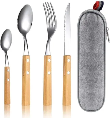 Produktbild von Besteckset 5-teilig, für 1 Person, Edelstahl, mit Tasche, für Camping