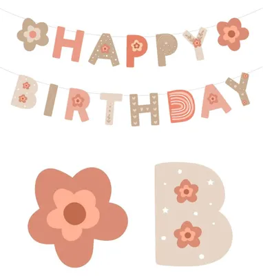 Gänseblümchen-Girlande Happy Birthday, bunt, 14,9 x 12,5 cm