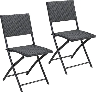 Produktbild von CASARIA® Polyrattan Klappstuhl Set 120kg Belastbarkeit Platzsparend Klappbar Leicht Tragbar Wetterfest Garten Terrasse Balkon Camping Stuhl Sessel, Farbe:2er Set Schwarz