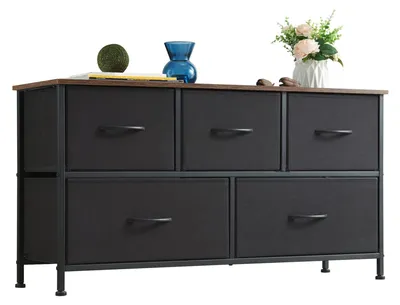 Immagine prodotto di Cassettiera comò - Telaio in acciaio con cassetti in tessuto - 5 cassetti - 100 x 55 cm - Nero