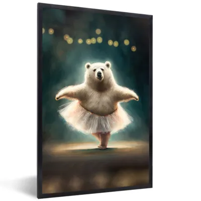Produktbild von MuchoWow® Gerahmtes Poster Bär - Rock - Ballett - Porträt - Tiere 60x90 cm - Poster mit Schwarzem Bilderrahmen Wandposter Rahmen Foto Bilder - Kunst