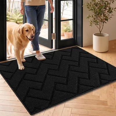 Immagine prodotto di Tappetino nero, 60x90 cm, per interni ed esterni, lavabile, impermeabile, antiscivolo, assorbe lo sporco