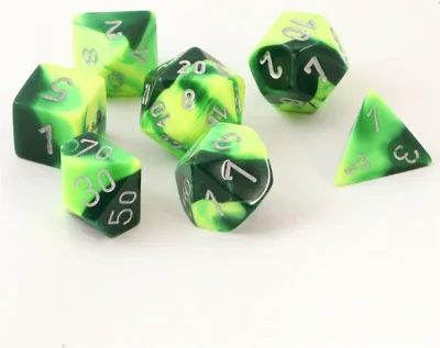 Obrázek produktu pro Chessex - Gemini - sada 7 kostek - zeleno-žlutá/stříbrná