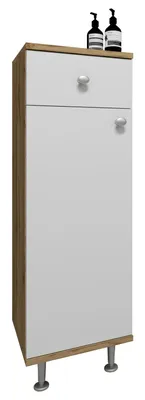 Immagine prodotto di Armadio bagno in legno | Armadio bagno | Dimensioni: H. 95 x W. 30 x D. 30 cm | 1 cassetto | 1 porta girevole | 3 scomparti - Nilosi