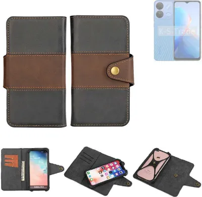 Produktbild von K-S-Trade Handyhülle Schutzhülle Hülle Bookstyle Wallet-Case kompatibel mit Infinix Smart 7 HD Bumper Rundumschutz schwarz-braun 1x