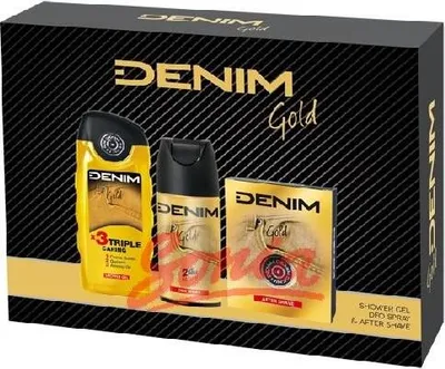 Produktbild von Denim-Geschenk-Set Gold (Wasser + Gol.100ml das DEO-Spray 150ml + 250ml Duschgel)