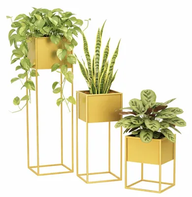 Produktbild von Anwicar Blumenständer Metall Gold Set 3 (Höhe 40, 70 & 100 cm) Blumenregal Indoor