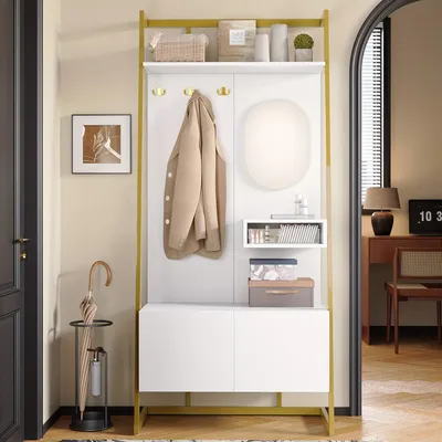 Produktbild von Kappenausleger - Garderobenstange - Wandkappenausleger - Freistehende Garderobenstange - Kleiderstange - Weiß - Kompaktes, platzsparendes Design