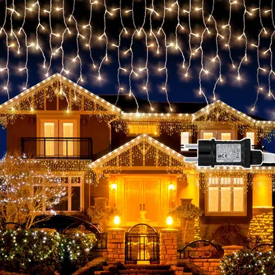 Produktbild von Eikuavons 10 M LED Eisregen Lichterkette Innen Lichtervorhang 400 LEDs Eiszapfen Weihnachtsbeleuchtung 8 Modi Weihnachtsdeko Party Garten Warmweiß