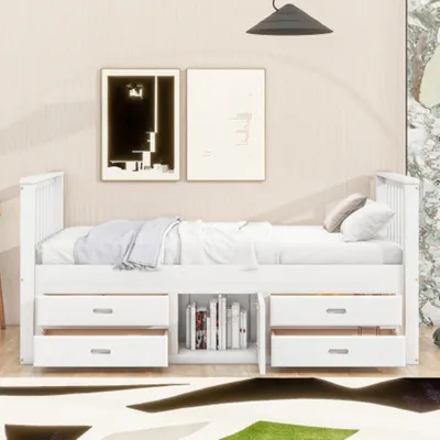 Produktbild von Kinderbett 90x200 cm Podestbett, Podestbett mit 4 Schubladen, mit Stauschrank, Weiß