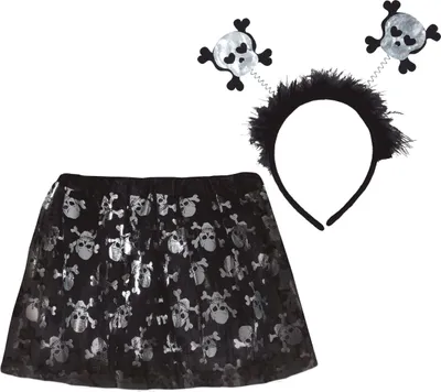 Immagine prodotto di Set pirata scheletro Halloween cerchietto tutù motivo teschio spaventoso festa costume accessorio carnevale, colore: argento