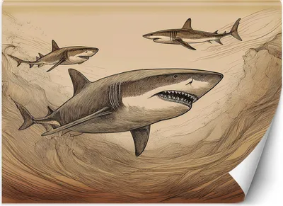 Immagine prodotto di Murale XXL squali animali vintage carta da parati da parete 400x280 cm colore Beige tema Animali