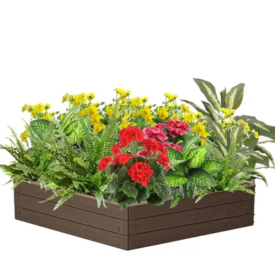 Produktbild von Gartenblumenbeet, Hochbeet, Pflanzbeet Pflanzkasten braunes, Holzimitat 148x129x25 cm