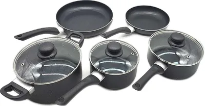Image de Amazon Basics - Batterie de cuisine 8 pièces avec revêtement antiadhésif, noir
