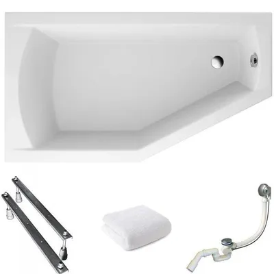 Produktbild von Aqua For You | Asymmetrische Badewanne Selena - 160x90 Cm - Acryl - Mit Syfon Und Füßen - Trapezform - Eckbadewanne - Links Seite