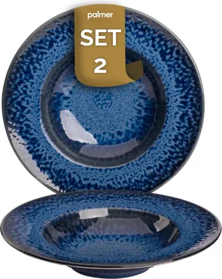 Produktbild von palmer Jory große tiefe Teller - 2er-Set, Steingut, Ø 27 cm, blau braun, hoch glänzend, moderner Stil, für Pasta, Suppe oder als Obstschale, stapelbar, spülmaschinenfest