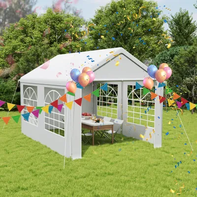 Image de TRMLBE Tente de réception 3x4 m avec toit étanche & parois latérales amovibles Pavillon de jardin stable résistant à l'hiver Tente de jardin en toile PE & tube métallique Tente familiale, Blanc