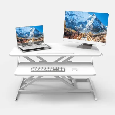 Image de Rehausse de bureau réglable en hauteur Blanc 80x40cm avec tablette pour clavier