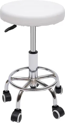 Obrázek produktu pro Kosmetický stolek, hydraulický otočný stolek na kolečkách, kulatý sedák,Polyuretankůže, výškově nastavitelný, bílý