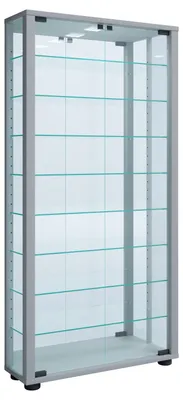 Zdjęcie produktu dla LumoMaxi witryna z lustro 2 drzwi przeszklone Zaw. światła LED kolor srebrny.