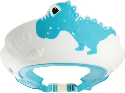Obrázok produktu pre Kreslený dinosaurus Detský sprchovací klobúk Ochrana uší Oči Mäkké pohodlné elastické batoľa Kúpeľná čiapka Modrá