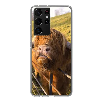Produktbild von MuchoWow® Handyhülle Schutzhülle Hülle für Samsung Galaxy S21 Ultra Scottish Highlander - Zaun - Gras Silikon Softcase Handy Hülle - Mobiltelefon