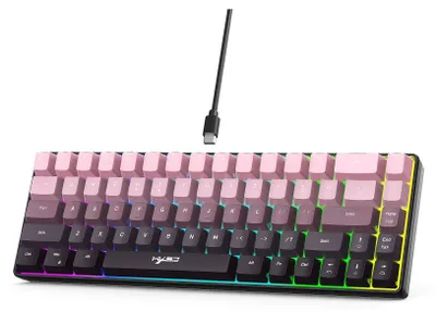 Zdjęcie produktu dla 68-klawiszowa klawiatura przewodowa w gradientowym kolorze z regulowanym podświetleniem RGB do gier Gradientowy róż